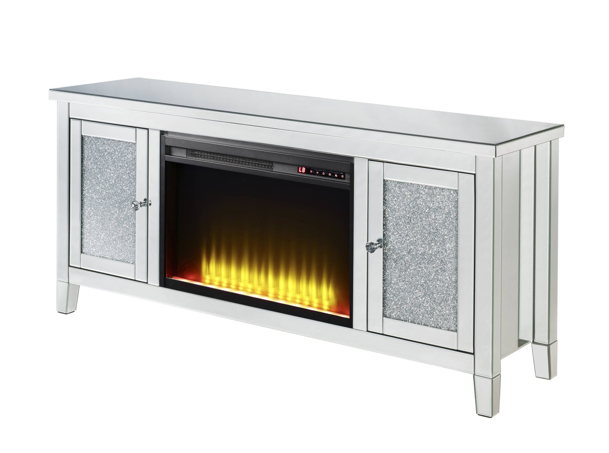 Mirrored TV Stand with LED Electric Fireplace - Noralie