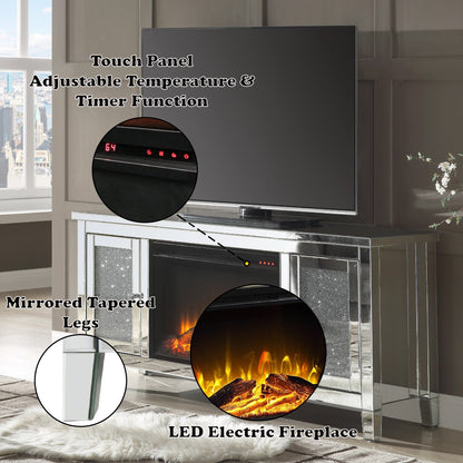Mirrored TV Stand with LED Electric Fireplace - Noralie