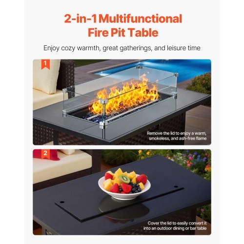 6-Piece Wicker Conversation Set with 50000BTU Propane Fire Pit Table