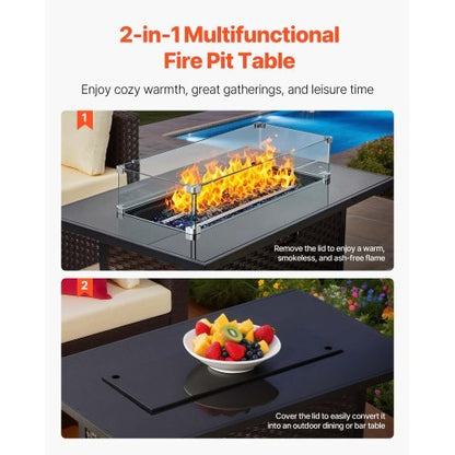 6-Piece Wicker Conversation Set with 50000BTU Propane Fire Pit Table