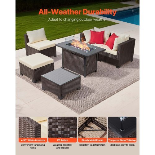 6-Piece Wicker Conversation Set with 50000BTU Propane Fire Pit Table