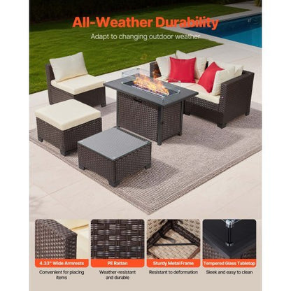 6-Piece Wicker Conversation Set with 50000BTU Propane Fire Pit Table