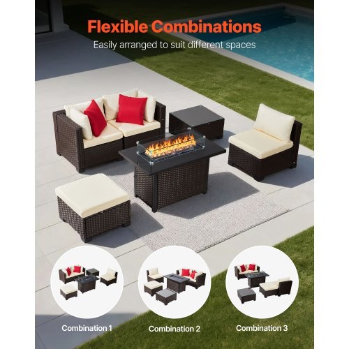 6-Piece Wicker Conversation Set with 50000BTU Propane Fire Pit Table