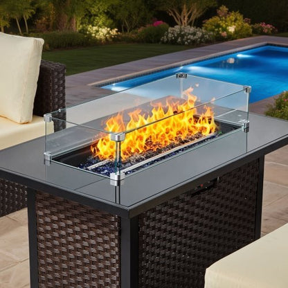 6-Piece Wicker Conversation Set with 50000BTU Propane Fire Pit Table