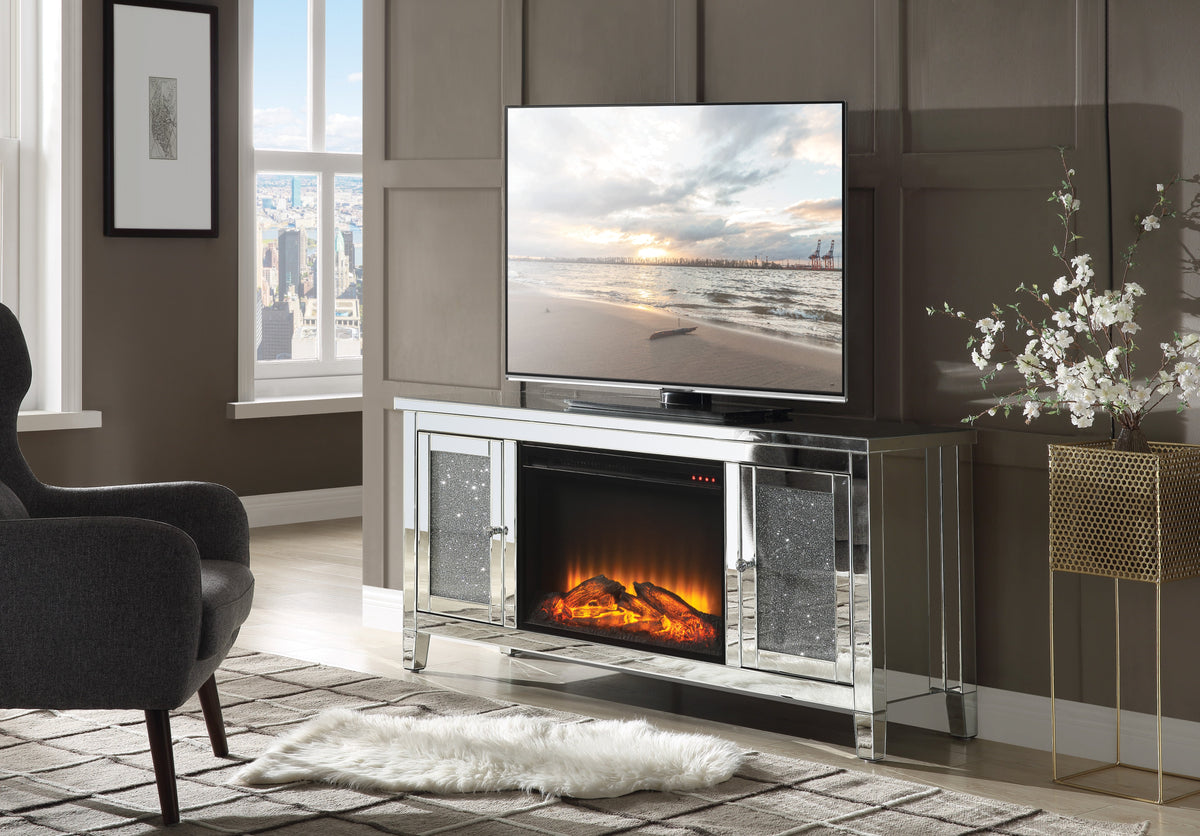 Mirrored TV Stand with LED Electric Fireplace - Noralie