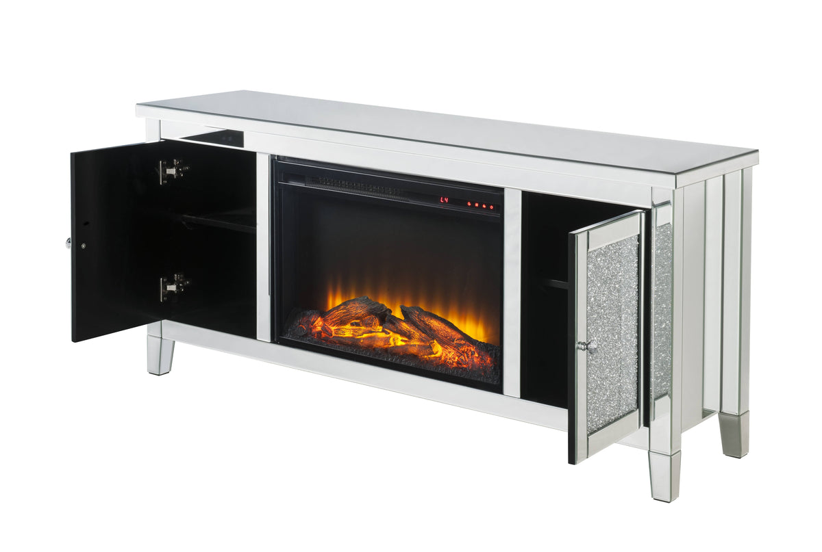 Mirrored TV Stand with LED Electric Fireplace - Noralie