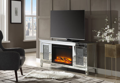 Mirrored TV Stand with LED Electric Fireplace - Noralie
