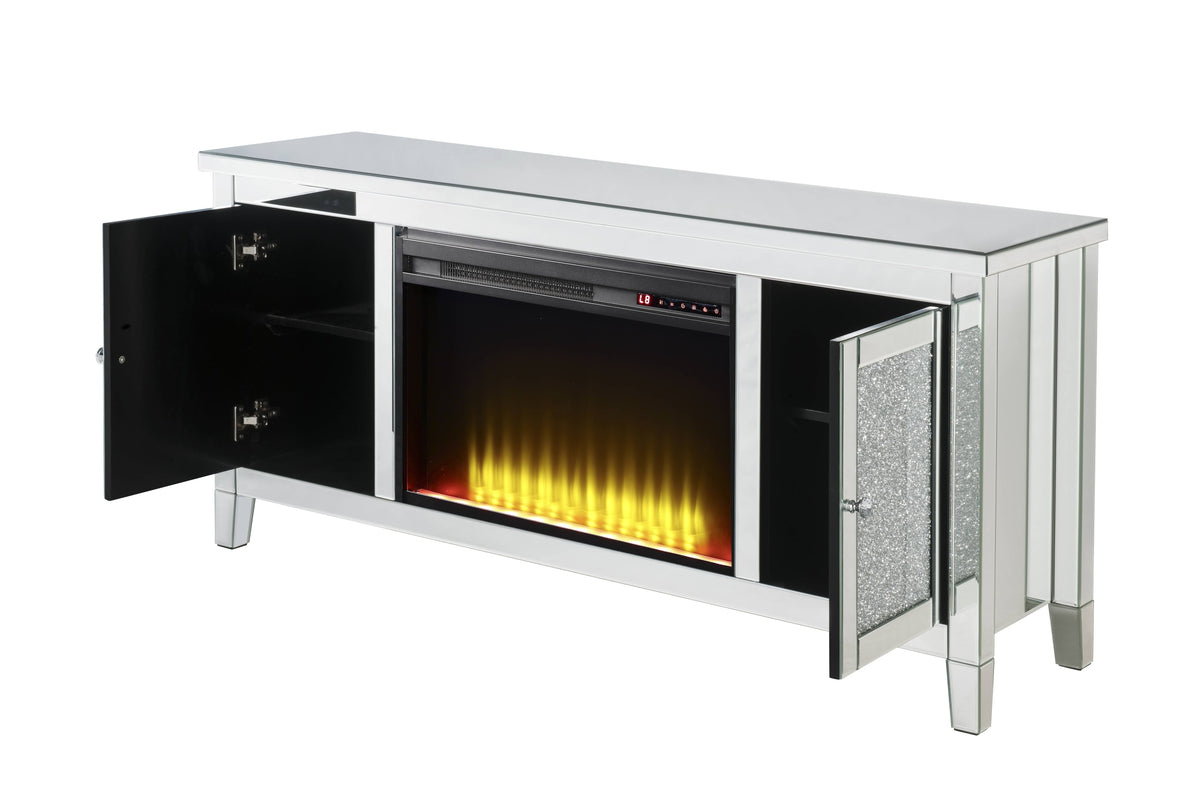 Mirrored TV Stand with LED Electric Fireplace - Noralie