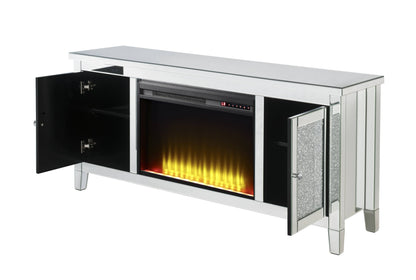 Mirrored TV Stand with LED Electric Fireplace - Noralie